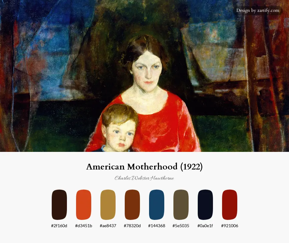 American Motherhood (1922)-palette by Charles Webster Hawthorne