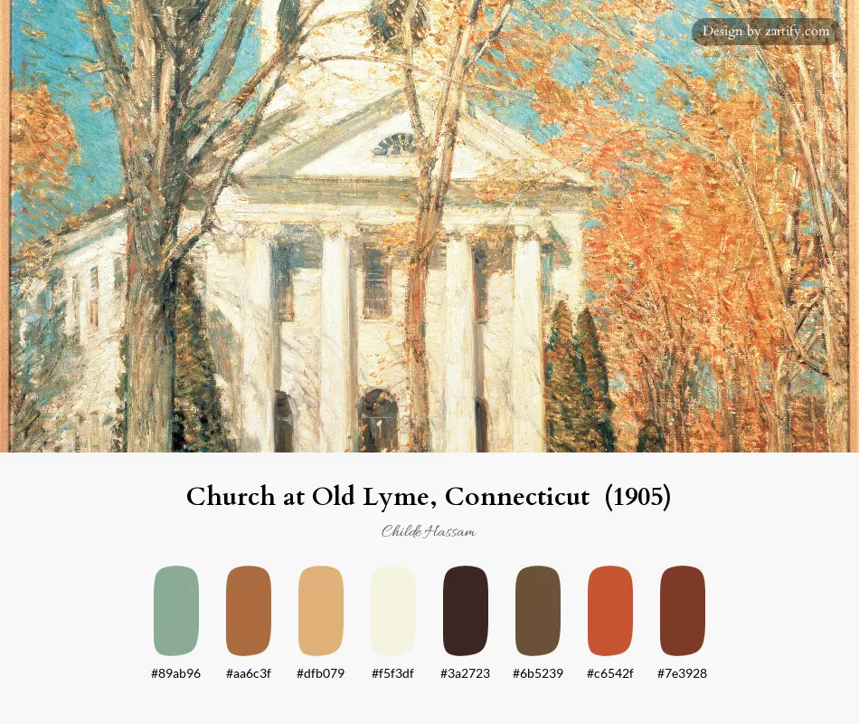 HEX color palette extracted from Church at Old Lyme, Connecticut  (1905)-palette by Childe Hassam