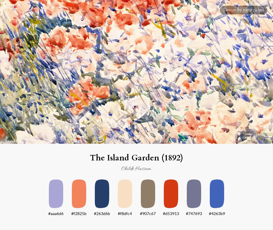 HEX color palette extracted from The Island Garden (1892)-palette by Childe Hassam