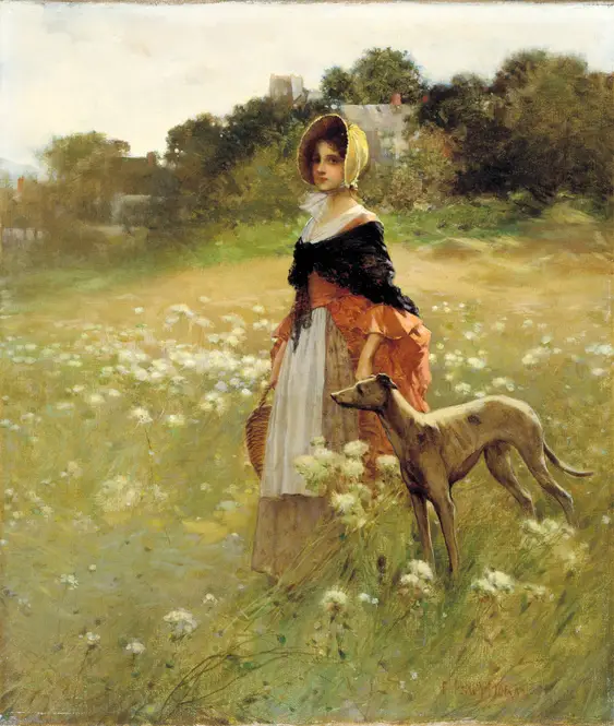 Young Girl and Dog (1890) by Edward Percy Moran