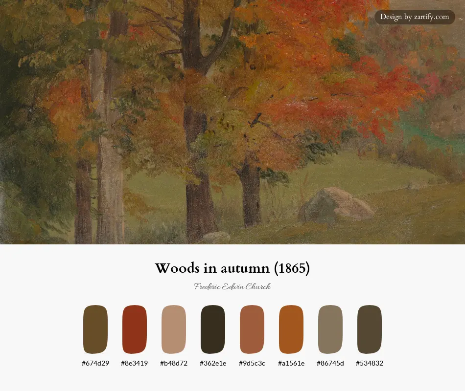 HEX color palette extracted from Woods in autumn (1865)-palette by Frederic Edwin Church