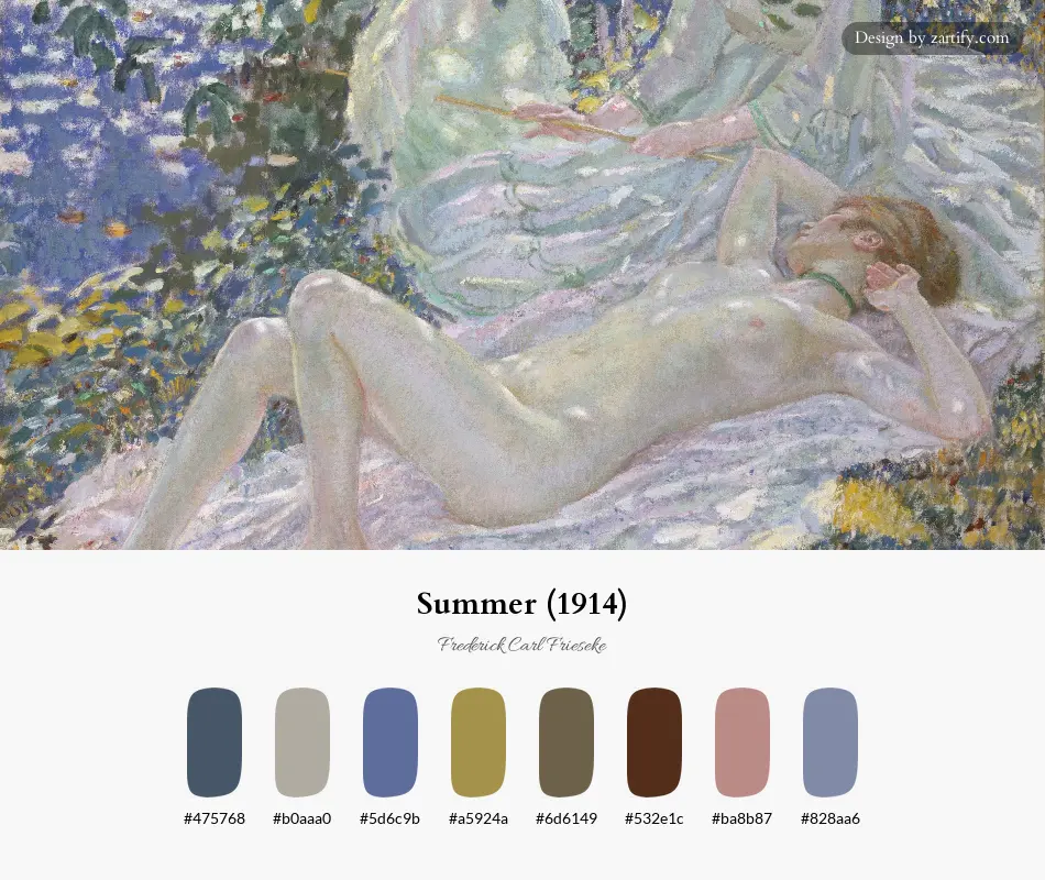 HEX color palette extracted from Summer (1914)-palette by Frederick Carl Frieseke