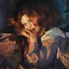 Kitty by firelight (c. 1897)-full by James Jebusa Shannon