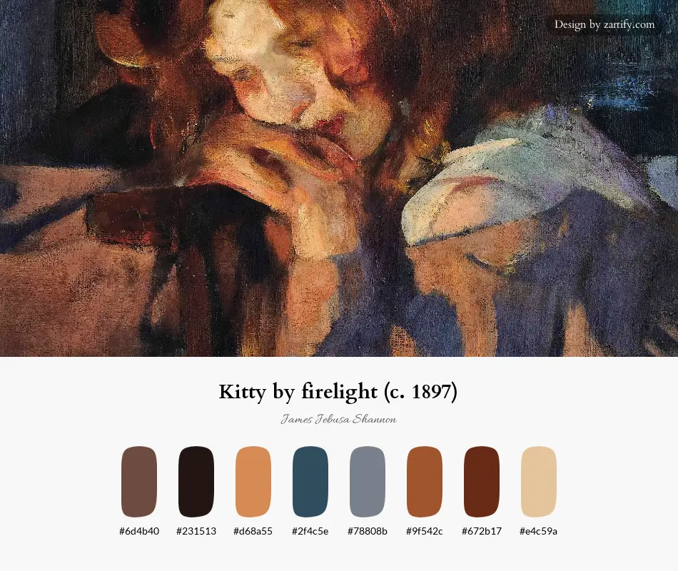 HEX color palette extracted from Kitty by firelight (c. 1897)-palette by James Jebusa Shannon