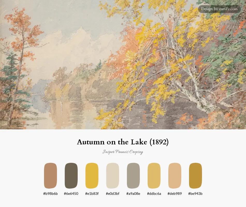 HEX color palette extracted from Autumn on the Lake (1892)-palette by Jasper Francis Cropsey