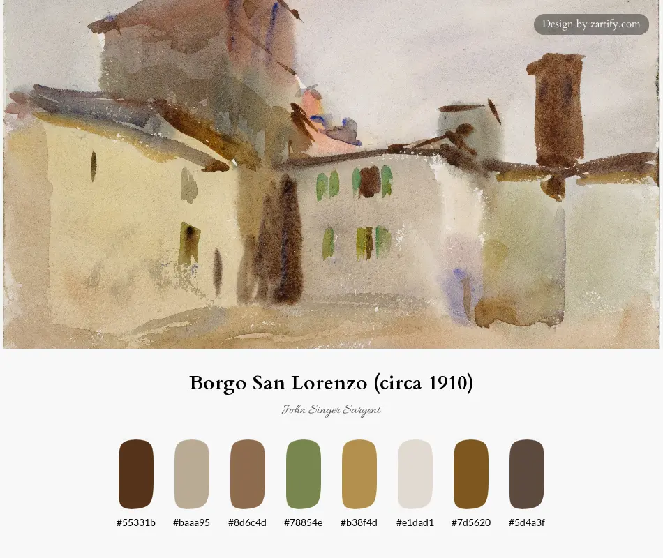 HEX color palette extracted from Borgo San Lorenzo (circa 1910)-palette by John Singer Sargent
