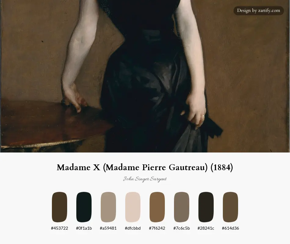 HEX color palette extracted from Madame X (Madame Pierre Gautreau) (1884)-palette by John Singer Sargent