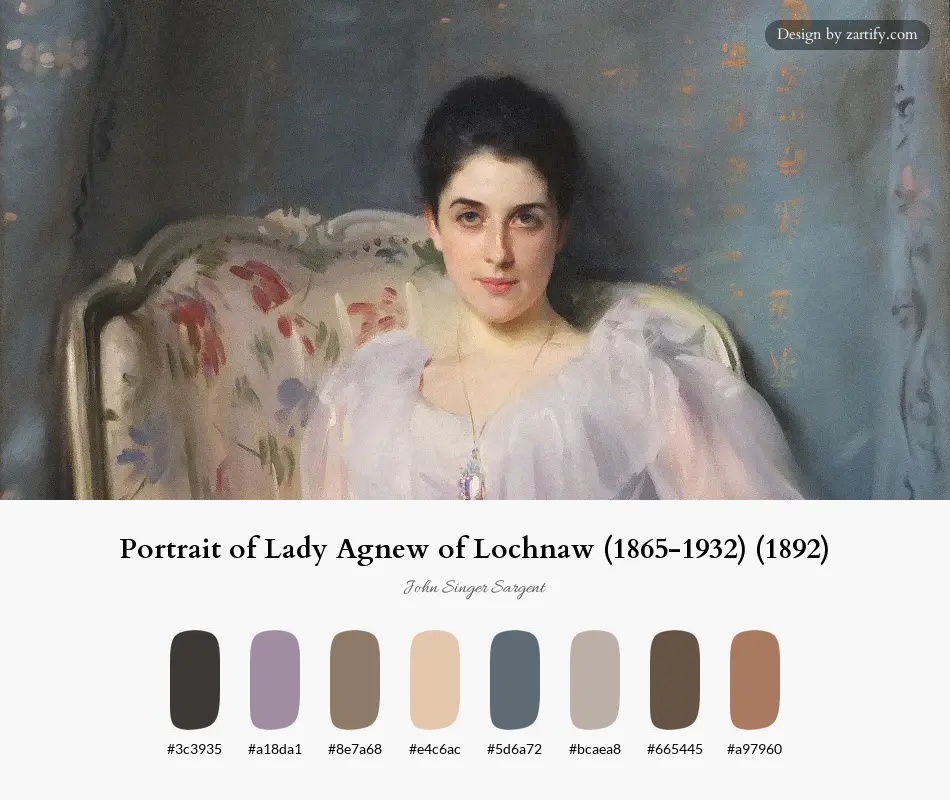 HEX color palette extracted from Portrait of Lady Agnew of Lochnaw (1865-1932) (1892)-palette by John Singer Sargent