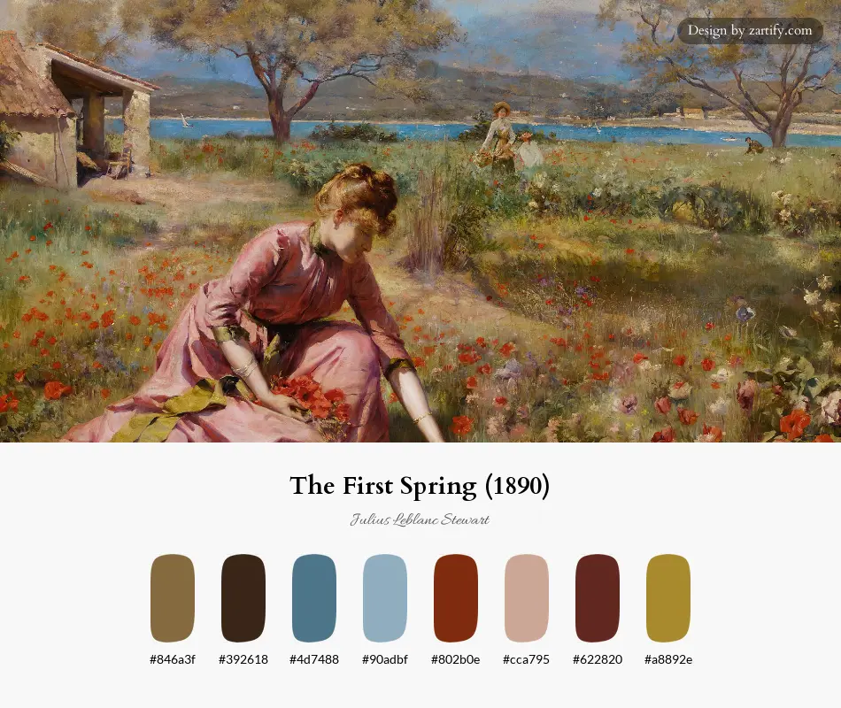 HEX color palette extracted from The First Spring (1890)-palette by Julius Leblanc Stewart