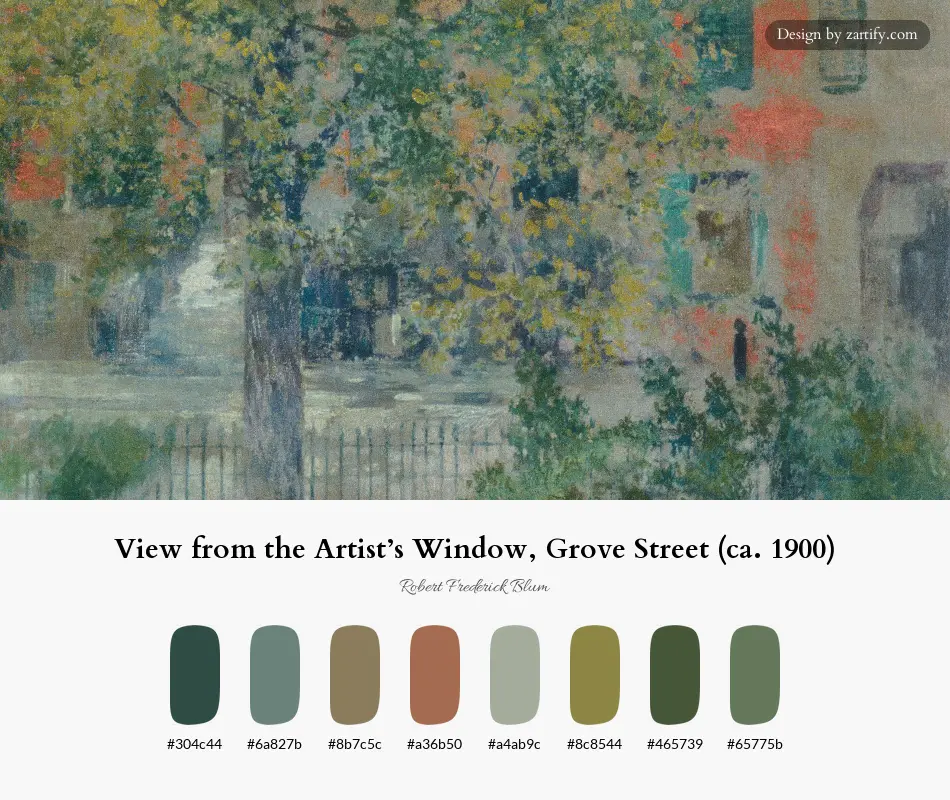 HEX color palette extracted from View from the Artist’s Window, Grove Street (ca. 1900)-palette by Robert Frederick Blum