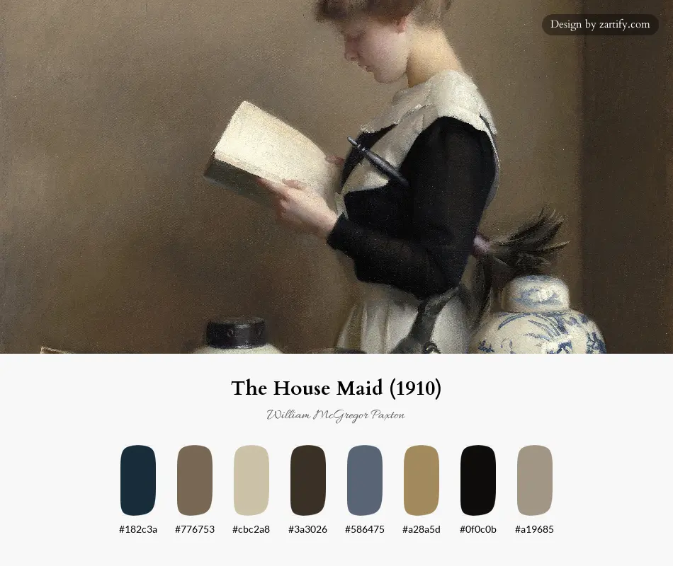 HEX color palette extracted from The House Maid (1910)-palette by William McGregor Paxton