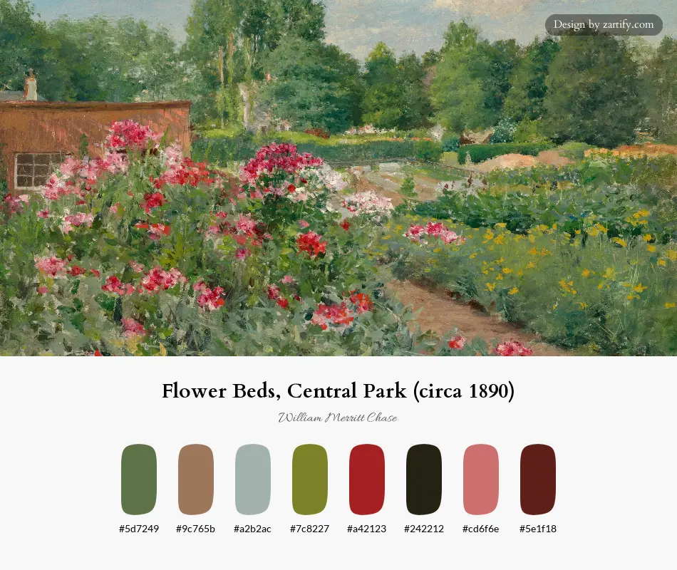 Flower Beds, Central Park (circa 1890)-palette by William Merritt Chase