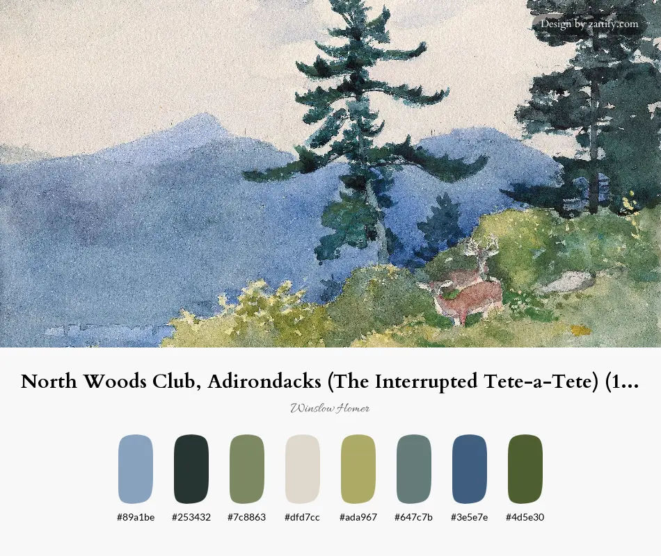 North Woods Club, Adirondacks (The Interrupted Tete-a-Tete) (1892)-palette by Winslow Homer