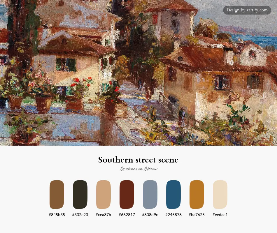 HEX color palette extracted from Southern street scene-palette by Leontine von Littrow