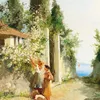 Three girls gathering roses-d2 by Leontine von Littrow