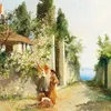 Three girls gathering roses-full by Leontine von Littrow