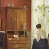 Interiør med læsende kvinde ved vinduet-d2 by Carl Holsøe
