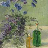 Still life with blue flowers and two bottles on a table (1907)-full by Gerda Wegener