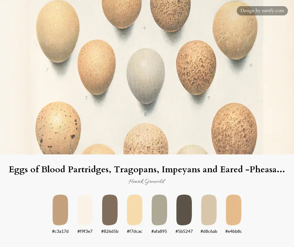 HEX color palette extracted from Eggs of Blood Partridges, Tragopans, Impeyans and Eared -Pheasants. (1918-1922)-palette by Henrik Gronvold