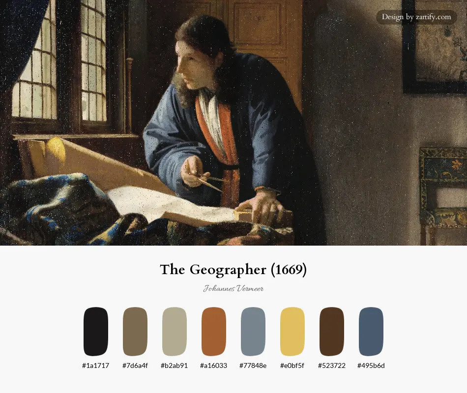 The Geographer (1669)-palette by Johannes Vermeer