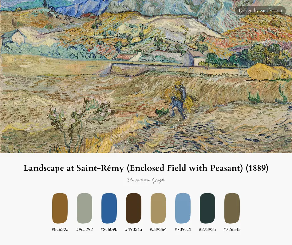 Landscape at Saint-Rémy (Enclosed Field with Peasant) (1889)-palette by Vincent van Gogh