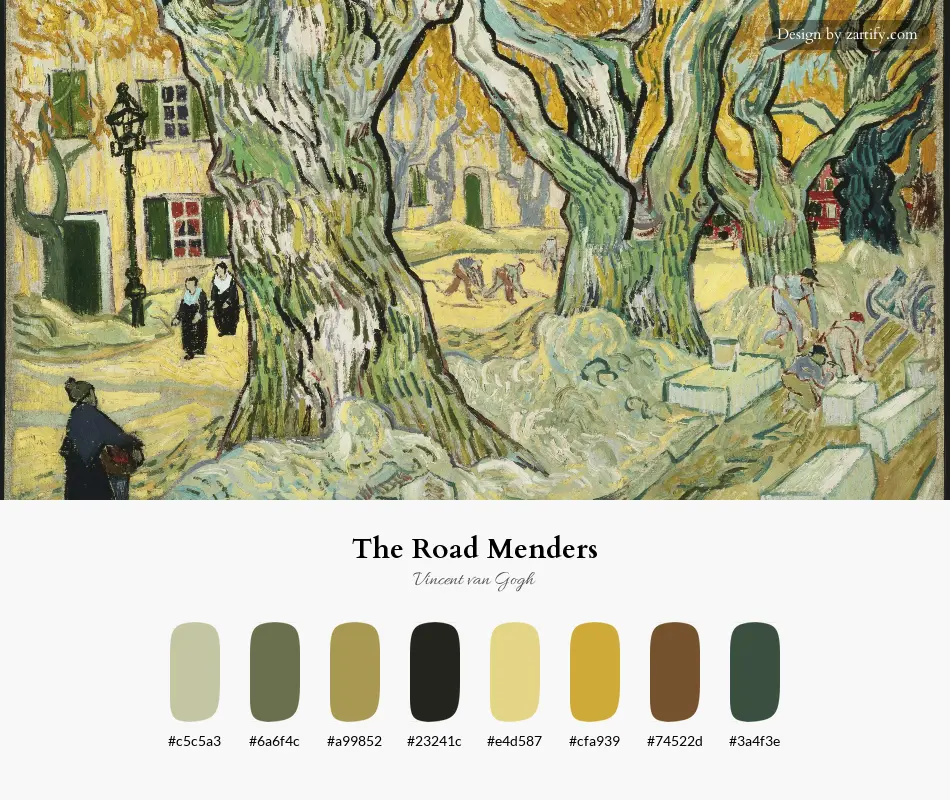 HEX color palette extracted from The Road Menders-palette by Vincent van Gogh