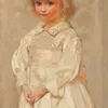 Portrait Of A Young Girl In A Pink And White Smock Dress (1886)-full by Arthur Dampier May