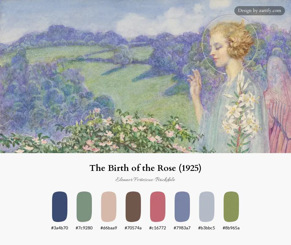HEX color palette extracted from The Birth of the Rose (1925)-palette by Eleanor Fortescue-Brickdale