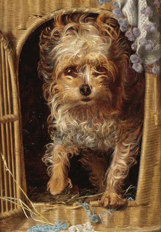Darby In His Basket Kennel by Frederick Sandys