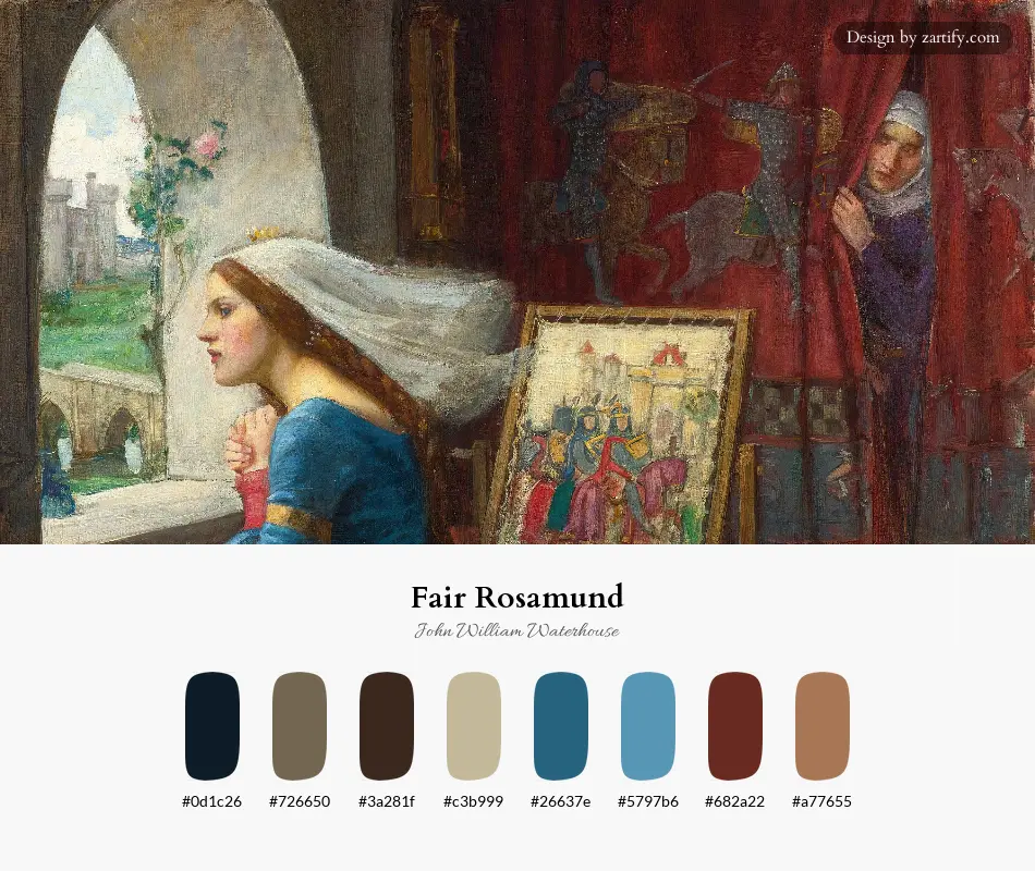 HEX color palette extracted from Fair Rosamund-palette by John William Waterhouse