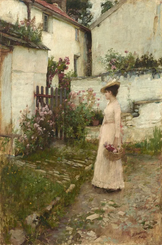 Gathering Flowers in a Devonshire Garden-full by John William Waterhouse