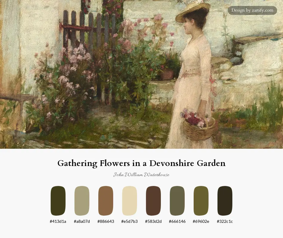 HEX color palette extracted from Gathering Flowers in a Devonshire Garden-palette by John William Waterhouse