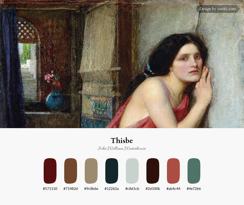 HEX color palette extracted from Thisbe-palette by John William Waterhouse