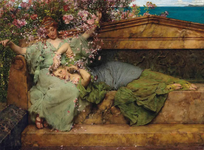 In A Rose Garden by Lawrence Alma-Tadema