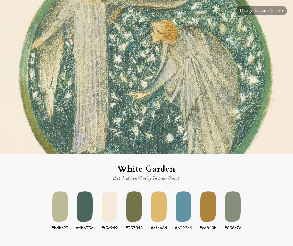 HEX color palette extracted from White Garden-palette by Sir Edward Coley Burne-Jones