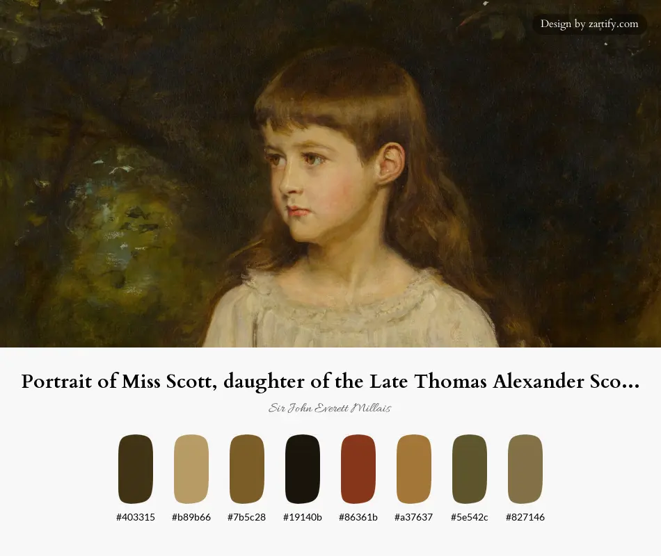 HEX color palette extracted from Portrait of Miss Scott, daughter of the Late Thomas Alexander Scott of Philadelphia (1883)-palette by Sir John Everett Millais