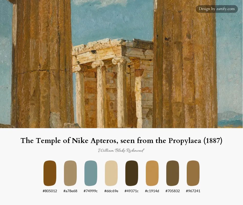 The Temple of Nike Apteros, seen from the Propylaea (1887)-palette by William Blake Richmond