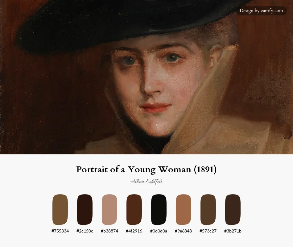 HEX color palette extracted from Portrait of a Young Woman (1891)-palette by Albert Edelfelt