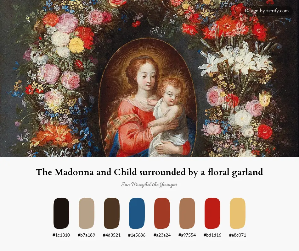 HEX color palette extracted from The Madonna and Child surrounded by a floral garland-palette by Jan Brueghel the Younger