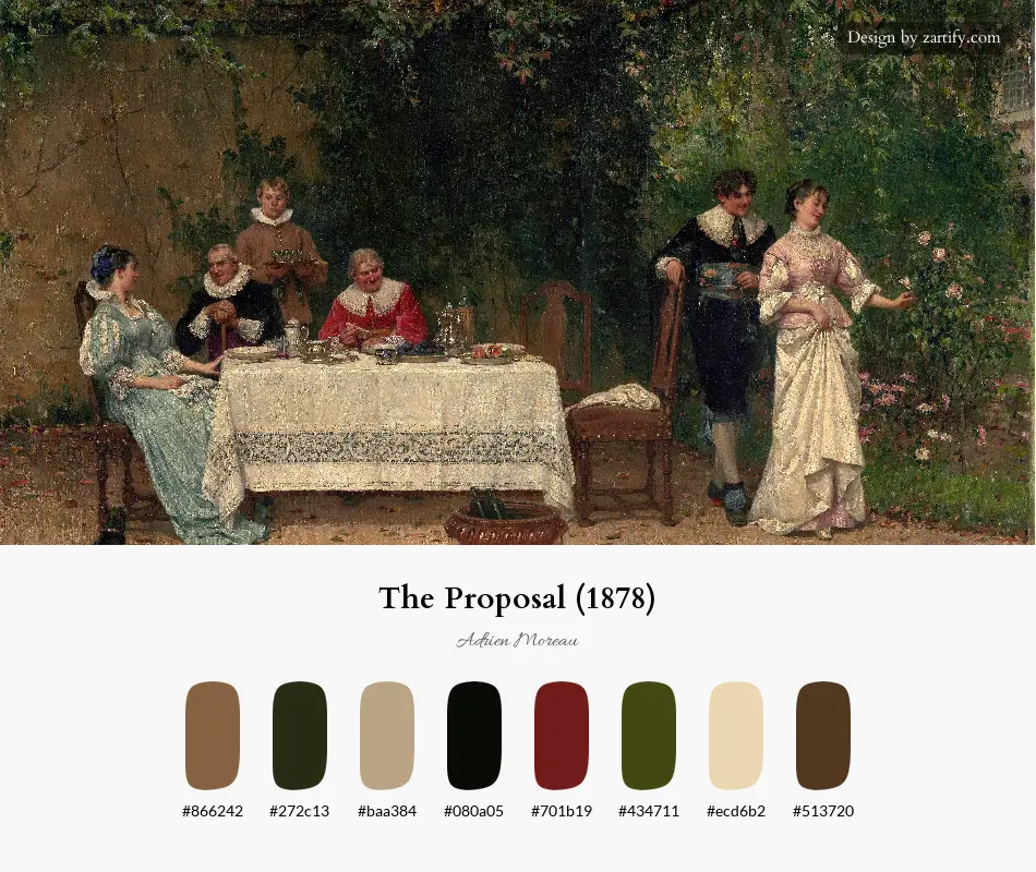 HEX color palette extracted from The Proposal (1878)-palette by Adrien Moreau