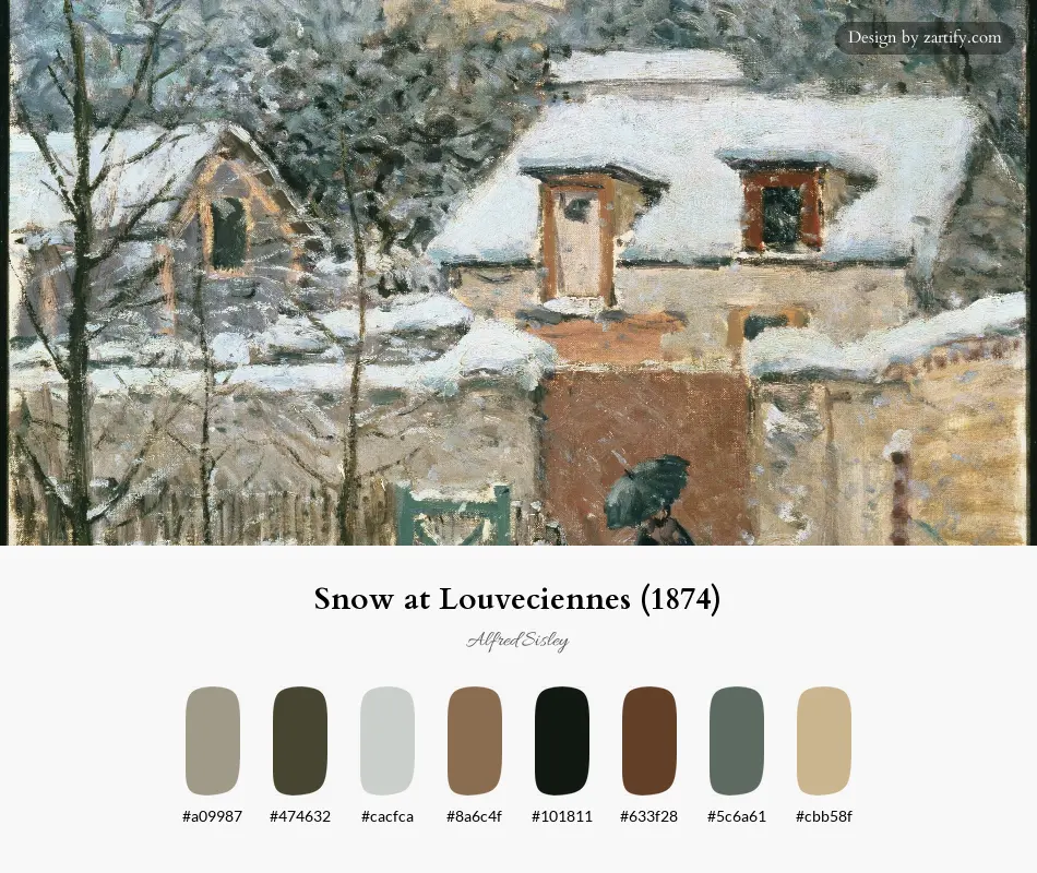 HEX color palette extracted from Snow at Louveciennes (1874)-palette by Alfred Sisley