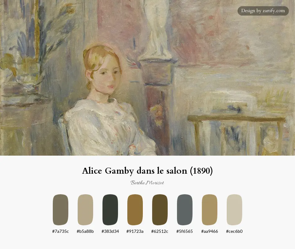 HEX color palette extracted from Alice Gamby dans le salon (1890)-palette by Berthe Morisot