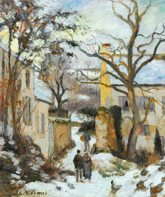 La Maison Rondest Sous La Neige, Pontoise Or Chemin De L’hermitage, Pontoise, Sous La Neige (circa 1875) by Camille Pissarro