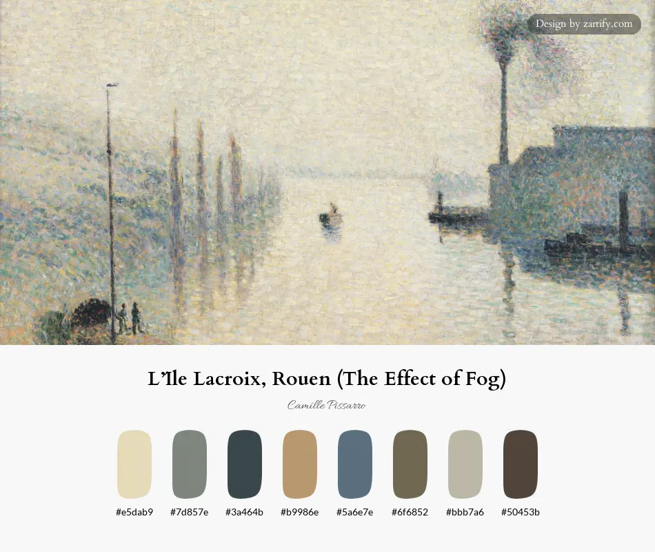 L’Île Lacroix, Rouen (The Effect of Fog)-palette by Camille Pissarro