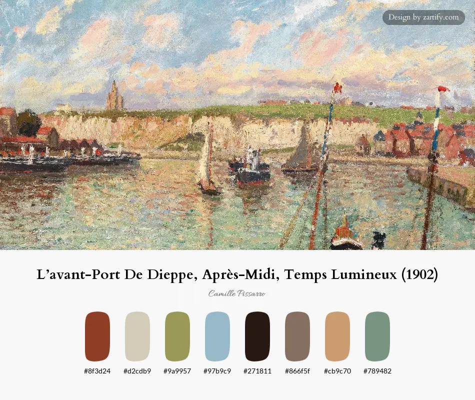 HEX color palette extracted from L’avant-Port De Dieppe, Après-Midi, Temps Lumineux (1902)-palette by Camille Pissarro