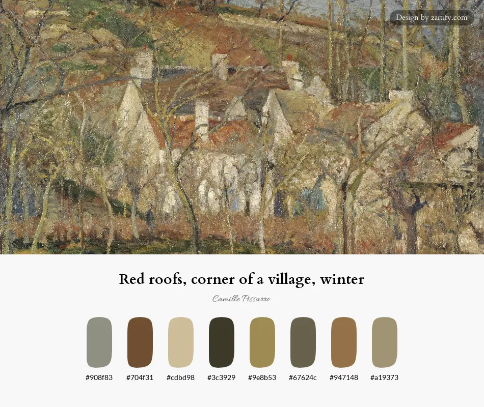 Red roofs, corner of a village, winter-palette by Camille Pissarro
