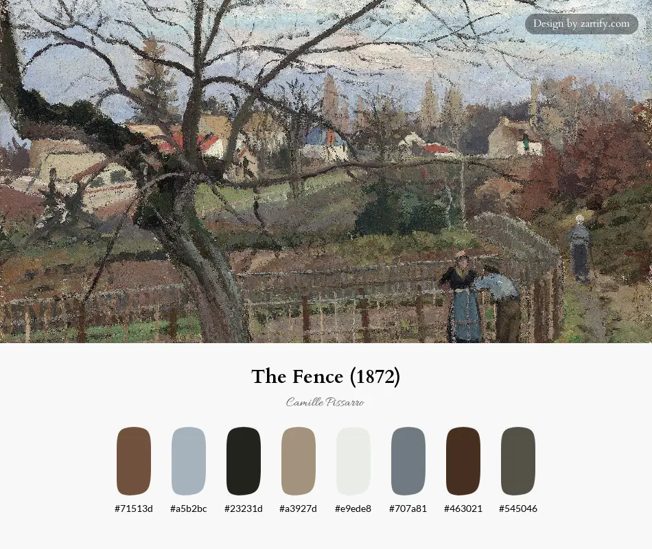 The Fence (1872)-palette by Camille Pissarro