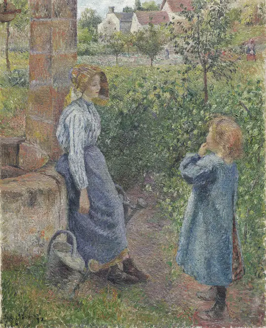 Woman and Child at the Well (1882) by Camille Pissarro