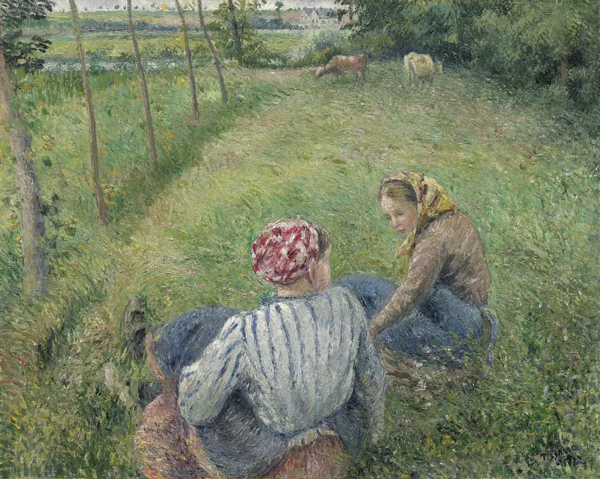 Young Peasant Girls Resting in the Fields near Pontoise (1882) by Camille Pissarro