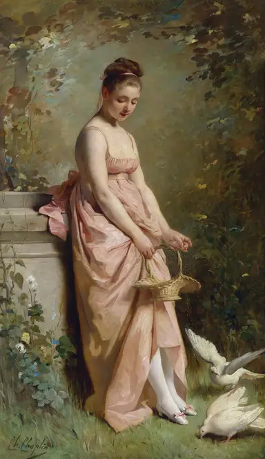 Feeding Doves by Charles Chaplin